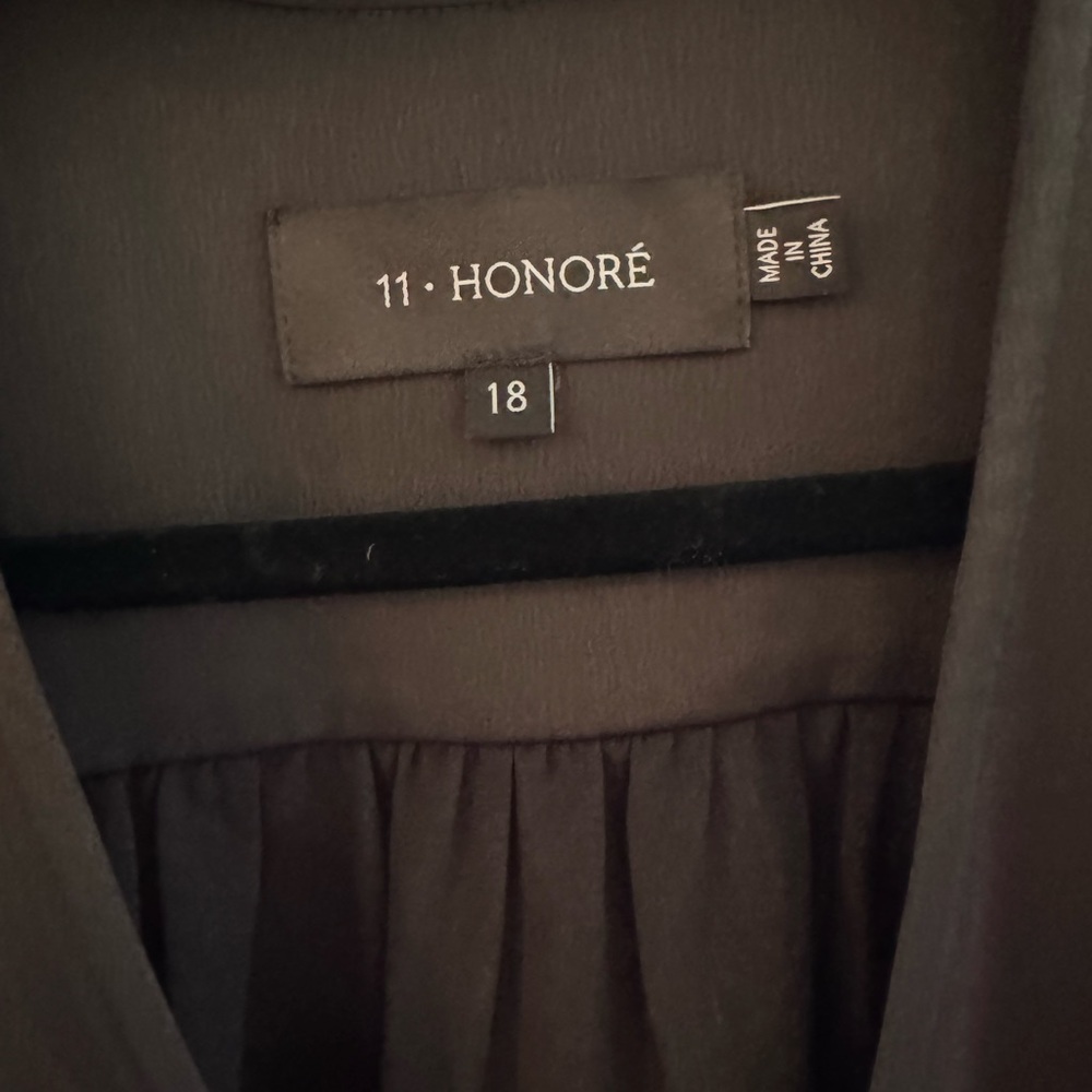 11 Honoré Black Satin Dress with Tie Neck - Picture 4 of 6